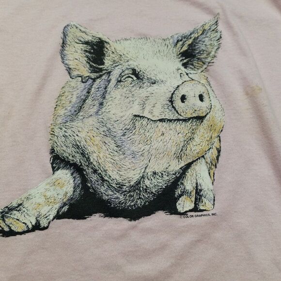 Vintage Pig  graphic Single stitched T-shirt - Picture 1 of 8